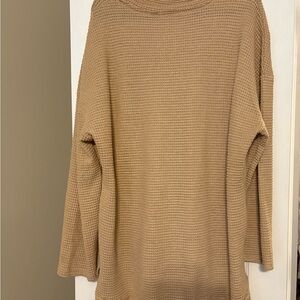 Cozy Tan Women's Waffle-weave Long Tunic Sweater